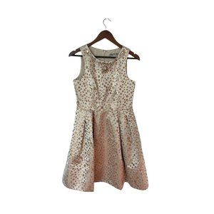 ELIZA J Blush Pink Champagne Fit & Flare Rhinestone Polka Dot Pockets Dress Sz 6